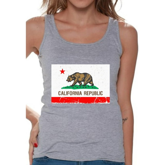 Awkward Styles California Republic Flag Tank Top for Women California Bear Tank California Flag Sleeveless Shirt Cali Gifts Women's California Fitness Tank Top Gifts from California