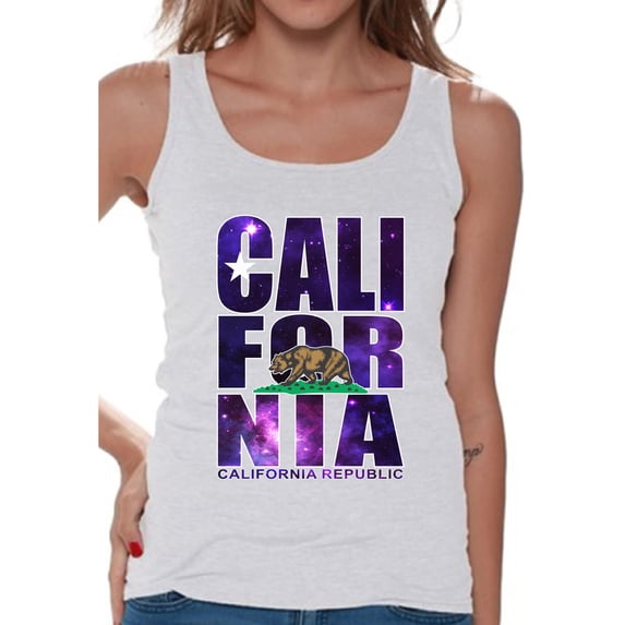 Awkward Styles California Republic Galaxy Tank Top for Women California Galaxy Tank Tops Cali Tank Women's Cali Sleeveless Shirt California Fitness Tshirt Gifts from California