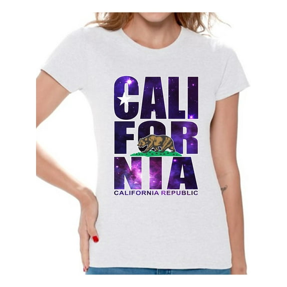 Awkward Styles California Republic Galaxy Tshirt California Shirts for Women California Galaxy Print T Shirt Cali Gifts Funny California Summer Shirts Gifts from California Cali T-Shirt
