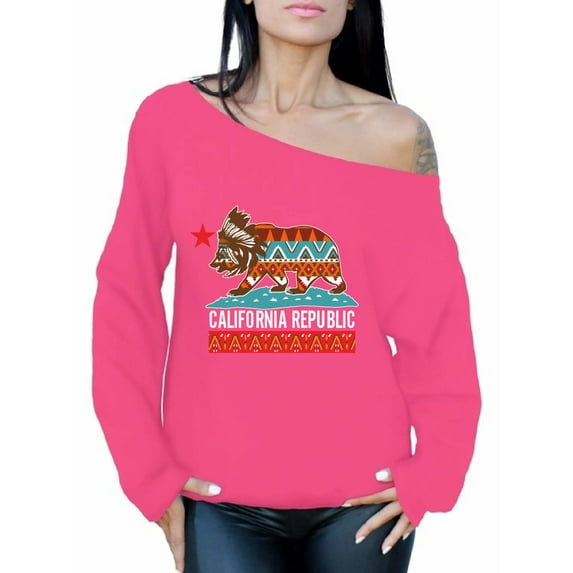 Awkward Styles California Tribal Print Off Shoulder Sweatshirt California Oversized Sweater for Women Cali Gifts California Tribal Bear Sweater California Sweaters for Women Cali Sweatshirt