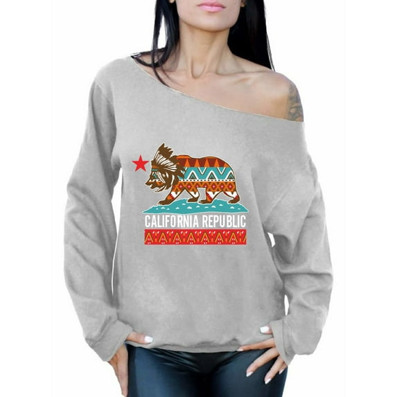 Awkward Styles California Tribal Print Off Shoulder Sweatshirt California Oversized Sweater for Women Cali Gifts California Tribal Bear Sweater California Sweaters for Women Cali Sweatshirt