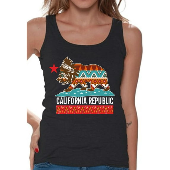 Awkward Styles California Tribal Print Tank Top for Women California Bear Tank Tops California Tank California Tribal Bear Sleeveless Tshirt California Shirts for Women Cali Gifts Cali Tank Top