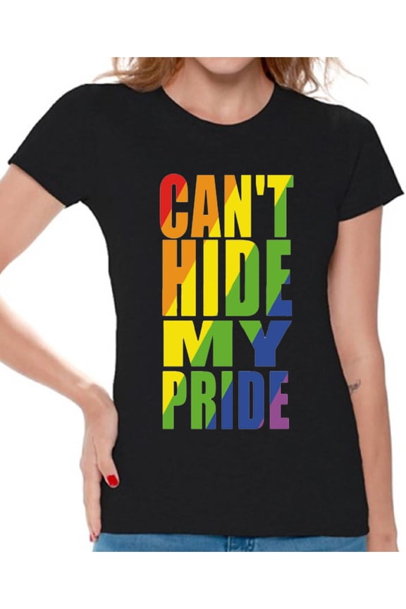 Can't Hide My Pride Shirt Gay Ladies T Shirt LGBTQ Clothes Women Gay Shirt Gay Pride T-Shirt Lesbian Shirt for Women Gay Shirt Gay Flag T Shirt Rainbow Gay T Shirt Cute Ladies Tshirt