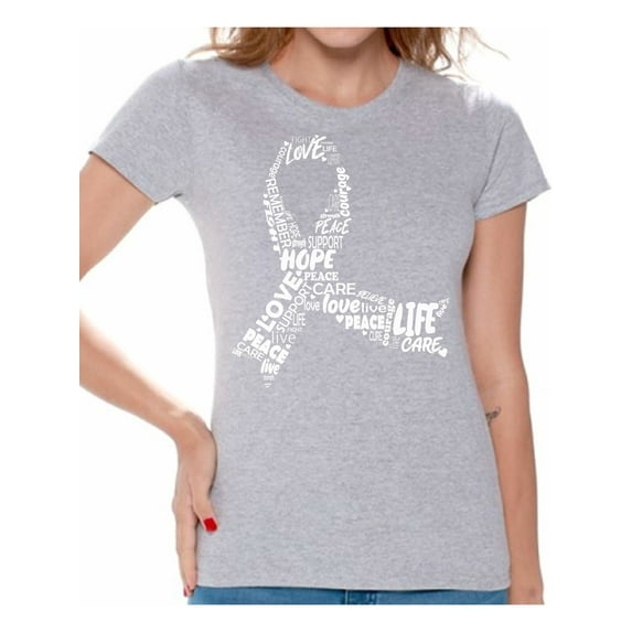 Awkward Styles Cancer Awareness Shirts for Womens Support Clothing Collection Ribbon Breast Cancer Awareness White Ladies Shirts White Ribbon T-shirts