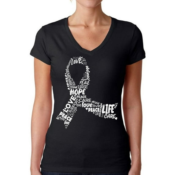 Awkward Styles Cancer Awareness Shirts for Womens Support Clothing Collection Ribbon Breast Cancer Awareness White Ladies V-neck Shirts White Ribbon Tee Shirt