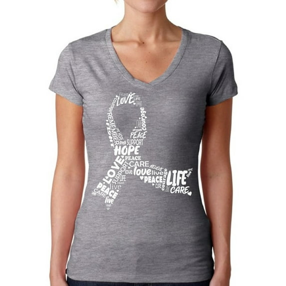 Awkward Styles Cancer Awareness Shirts for Womens Support Clothing Collection Ribbon Breast Cancer Awareness White Ladies V-neck Shirts White Ribbon Tee Shirt