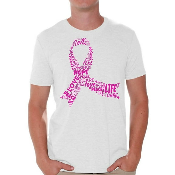 Awkward Styles Cancer Awareness Shirts for Mens Support Clothing Collection Ribbon Breast Cancer Awareness Pink Men Shirts Pink Ribbon T-shirts