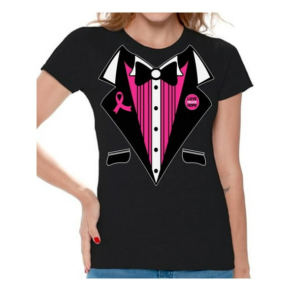 Awkward Styles Cancer Awareness Shirts for Womens Support Clothing Collection Cancer Awareness Tuxedo Ladies T-Shirts Tuxedo Cancer Costume T-shirts