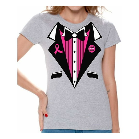 Awkward Styles Cancer Awareness Women's Shirts Cancer Awareness Tuxedo Ladies Shirts Tuxedo Cancer Costume T-shirts for Her
