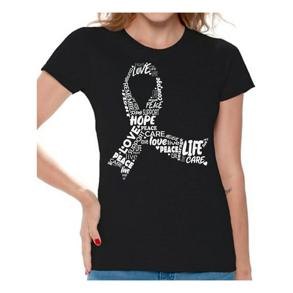 Awkward Styles Cancer Awareness Women's Shirts Ribbon Breast Cancer Awareness White Ladies Shirts White Ribbon T-shirts for Her