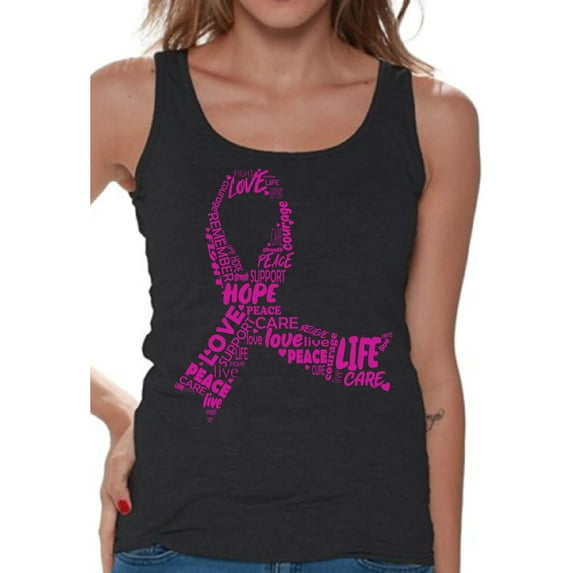 Awkward Styles Cancer Awareness Women's Tanks Ribbon Breast Cancer Awareness Pink Ladies Tank Top Pink Ribbon Sleeveless Shirt for Her