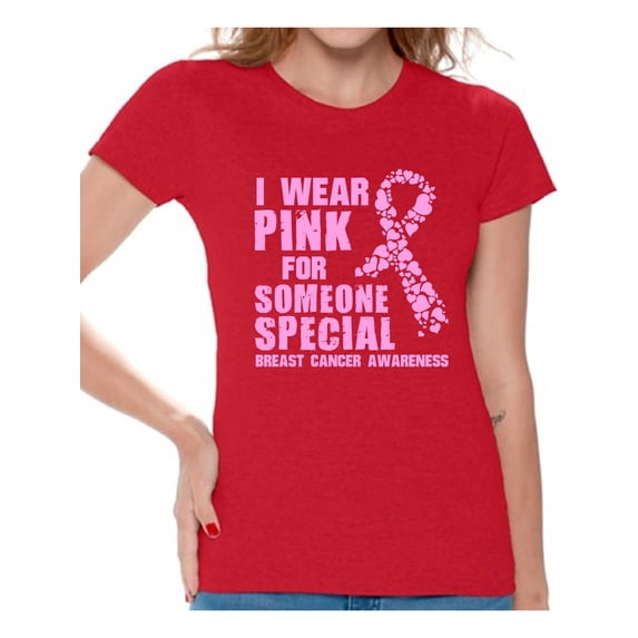 Awkward Styles Cancer Shirts I Wear Pink For Someone Special T-Shirt Breast Cancer Awareness Women's Shirt Breast Cancer Survivor Gifts Pink Ribbon Tshirt for Women Pink Cancer Support Ribbon Tshirt