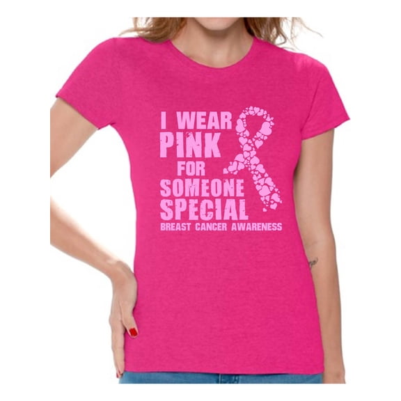 Awkward Styles Cancer Shirts I Wear Pink For Someone Special T-Shirt Breast Cancer Awareness Women's Shirt Breast Cancer Survivor Gifts Pink Ribbon Tshirt for Women Pink Cancer Support Ribbon Tshirt