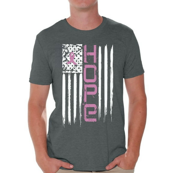 Awkward Styles Cancer Shirts Men's Hope Flag Tshirt Cancer Flag Shirt Breast Cancer Awareness Gifts for Him Breast Cancer Tshirt Pink Ribbon Flag T-Shirt Hope Shirts for Men Gifts for Cancer Survivor