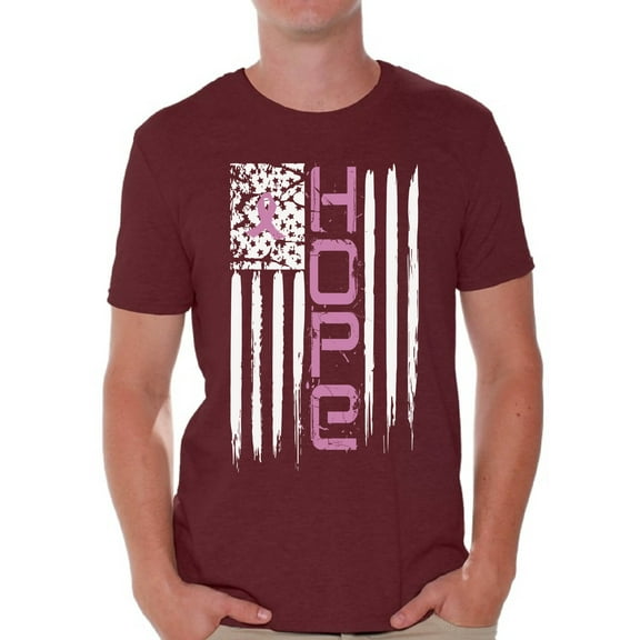 Awkward Styles Cancer Shirts Men's Hope Flag Tshirt Cancer Flag Shirt Breast Cancer Awareness Gifts for Him Breast Cancer Tshirt Pink Ribbon Flag T-Shirt Hope Shirts for Men Gifts for Cancer Survivor