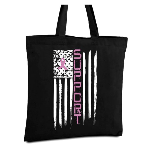 Awkward Styles Cancer Support Flag Tote Bag Breast Cancer Awareness Canvas Bag Pink Ribbon Shopper Gifts for Cancer Survivor Support Ribbon USA Flag Reusable Cloth Bag Cancer Awareness Gifts