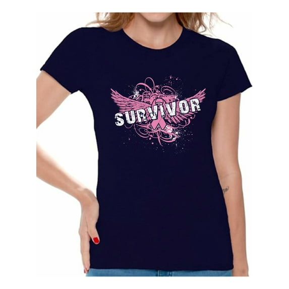 Awkward Styles Cancer Survivor Ladies T Shirt Cancer Support Shirt for Women Cancer Survivor Shirt for Women Pink Shirt Breast Cancer Survivor T-Shirt Breast Cancer Awareness Shirts for Women