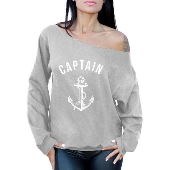 Awkward Styles Captain Off Shoulder Sweatshirt for Ladies Marine Sweater for Girls Captain Off the Shoulder Seatshirt for Women Gifts Marine Themed Party Cute Gifts for Captain Crewneck for Girlfriend