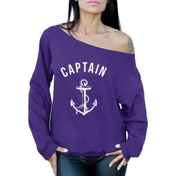Awkward Styles Captain Off Shoulder Sweatshirt for Ladies Marine Sweater for Girls Captain Off the Shoulder Seatshirt for Women Gifts Marine Themed Party Cute Gifts for Captain Crewneck for Girlfriend