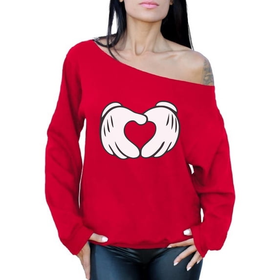 Awkward Styles Cartoon Hands Heart Sweatshirt for Women Valentine Heart Off the Shoulder Sweatshirt Cute Valentine Heart Sweater Valentine's Day Gift for Her Heart Valentines Day Sweater