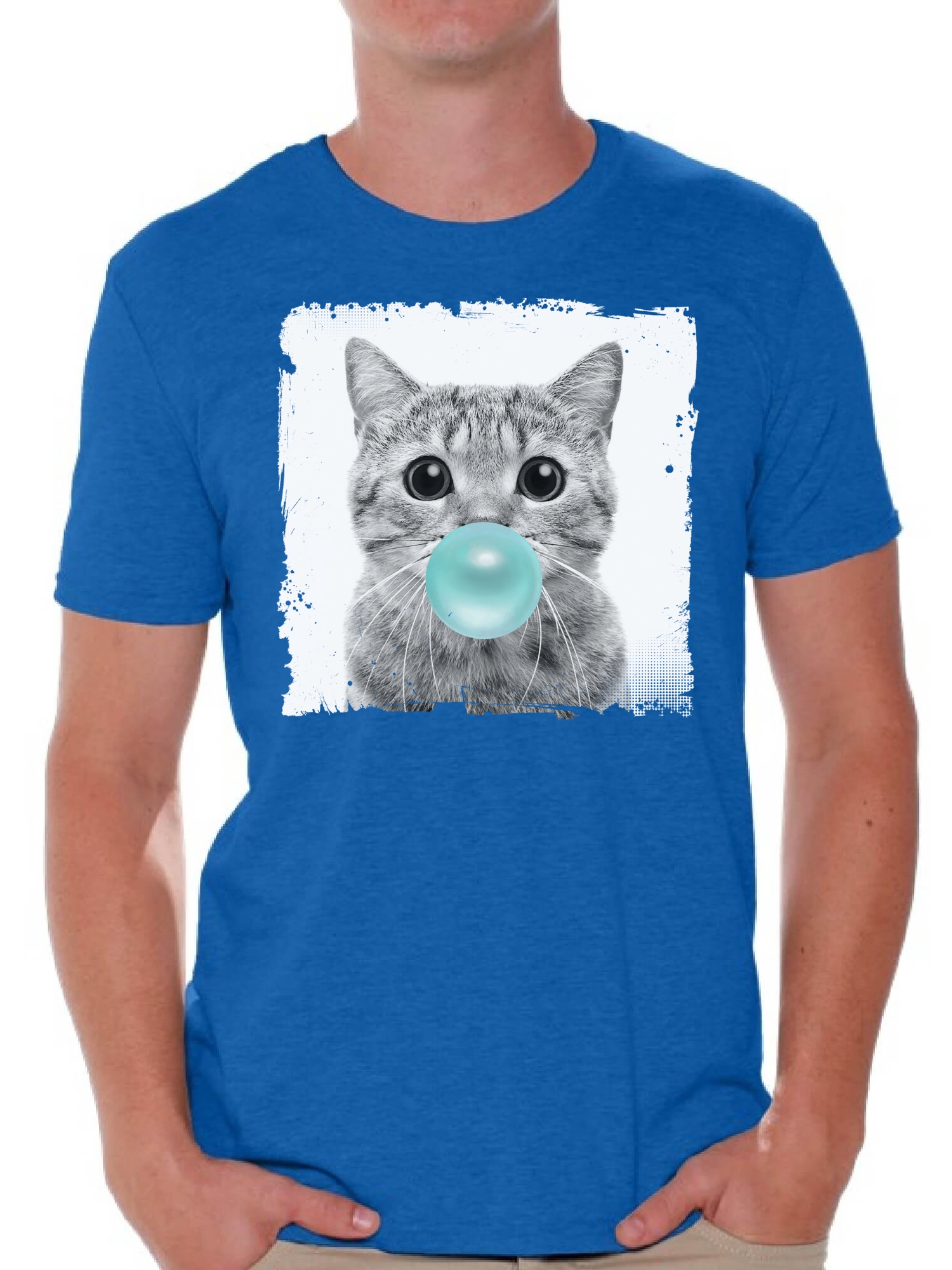 Awkward Styles Cat Blow Blue Gum T Shirt Cat Clothing Animal T-Shirt for Men Funny Animal Gifts Cat T Shirt Cute Animal T Shirt Funny Cat Shirt Gifts for Him Funny Men T Shirt Little Cat Tshirt - image 1 of 4