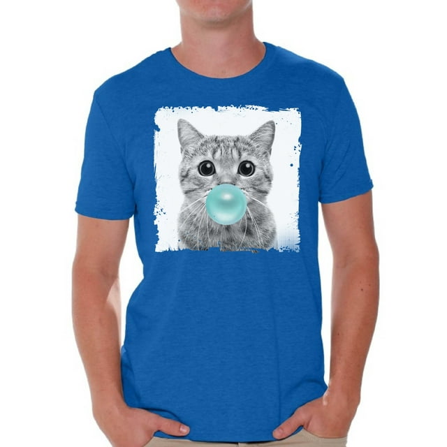 Awkward Styles Cat Blow Blue Gum T Shirt Cat Clothing Animal T-Shirt for Men Funny Animal Gifts Cat T Shirt Cute Animal T Shirt Funny Cat Shirt Gifts for Him Funny Men T Shirt Little Cat Tshirt
