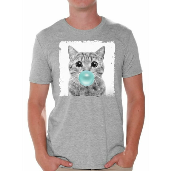 Awkward Styles Cat Blow Blue Gum T Shirt Cat Clothing Animal T-Shirt for Men Funny Animal Gifts Cat T Shirt Cute Animal T Shirt Funny Cat Shirt Gifts for Him Funny Men T Shirt Little Cat Tshirt