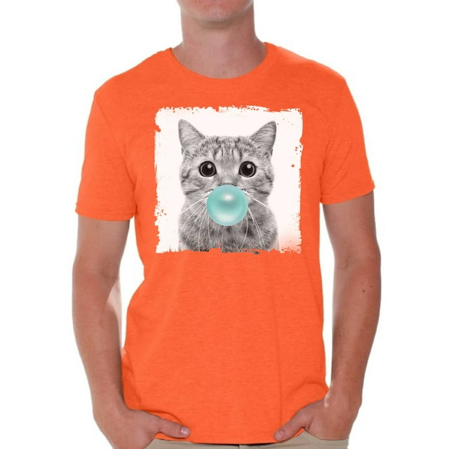 Awkward Styles Cat Blow Blue Gum T Shirt Cat Clothing Animal T-Shirt for Men Funny Animal Gifts Cat T Shirt Cute Animal T Shirt Funny Cat Shirt Gifts for Him Funny Men T Shirt Little Cat Tshirt