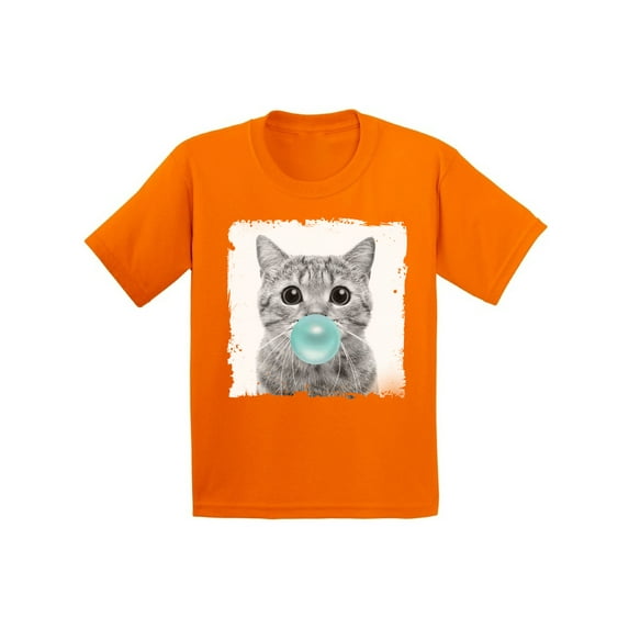 Awkward Styles Cat Blowing Blue Gum Shirt Cat Lovers Lovely Gifts for Kids Funny Animal Youth Shirt Cute Animal Lovers Clothes New Kids T Shirt Gifts for Kids Little Cat Clothing Childrens Outfit