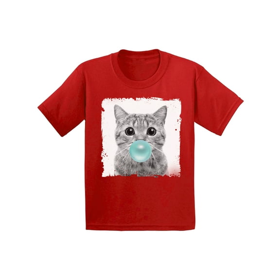 Awkward Styles Cat Blowing Blue Gum Shirt Cat Lovers Lovely Gifts for Kids Funny Animal Youth Shirt Cute Animal Lovers Clothes New Kids T Shirt Gifts for Kids Little Cat Clothing Childrens Outfit