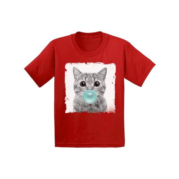 Awkward Styles Cat Blowing Blue Gum Shirt Cat Lovers Lovely Gifts for Kids Funny Animal Youth Shirt Cute Animal Lovers Clothes New Kids T Shirt Gifts for Kids Little Cat Clothing Childrens Outfit