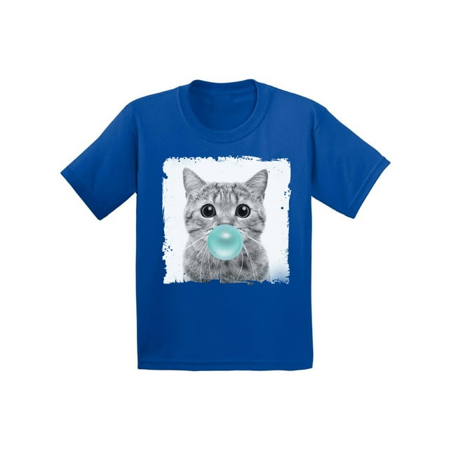 Awkward Styles Cat Blowing Blue Gum Shirt Cat Lovers Lovely Gifts for Kids Funny Animal Youth Shirt Cute Animal Lovers Clothes New Kids T Shirt Gifts for Kids Little Cat Clothing Childrens Outfit