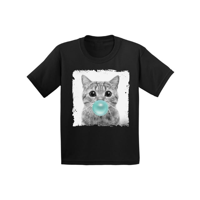 Awkward Styles Cat Blowing Blue Gum Shirt Cat Lovers Lovely Gifts for Kids Funny Animal Youth Shirt Cute Animal Lovers Clothes New Kids T Shirt Gifts for Kids Little Cat Clothing Childrens Outfit