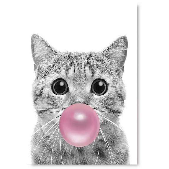 Awkward Styles Cat Blowing Bubble Gum Poster Animal Printed Poster Art Pink Poster Decor Funny Cat Decor Gifts Cute Wall Art Ideas Kids Room Decor Gifts for Girls Gifts for Boys Birthday Present