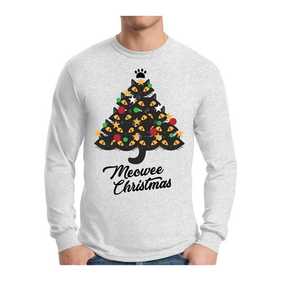 Awkward Styles Meowee Christmas Sweater Xmas Long Sleeve T-Shirt for Men Cat Tree