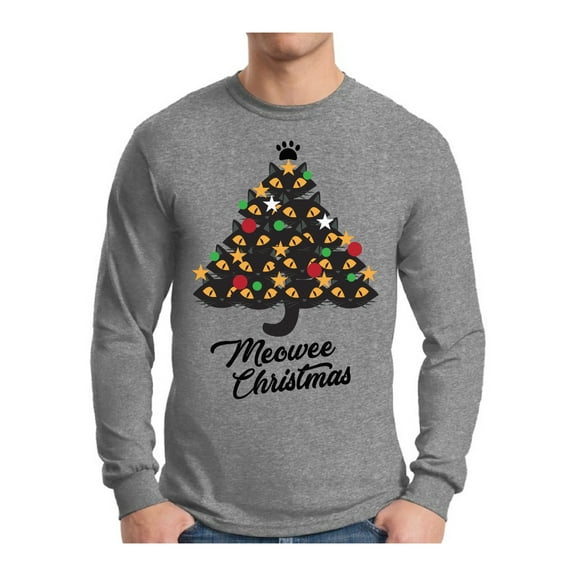 Awkward Styles Cat Christmas Sweater Xmas Long Sleeve T-Shirt for Men