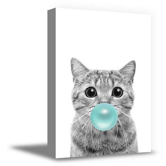 Awkward Styles Cat Kids Room Decor Cat with Blue Bubble Gum Nursery Room Art Animal Canvas Wall Art Gift Bubble Gum Art Animal Collection Cat Kids Room Decor Baby Cat Artwork Bubble Gum Print Art