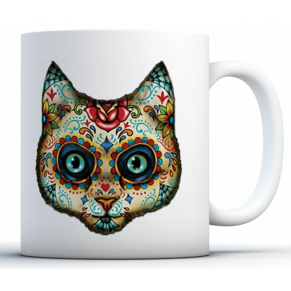 Awkward Styles Cat Skull Mugs Skull Coffee Mug Skull Gifts Day of the Dead Mug Cat Mug Party Supplies Dia de los Muertos Gifts Candy Skull Accessories