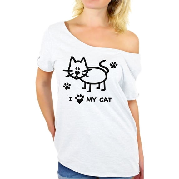 Awkward Styles Cat T-Shirt I Love My Cat Off Shoulder Tops for Women