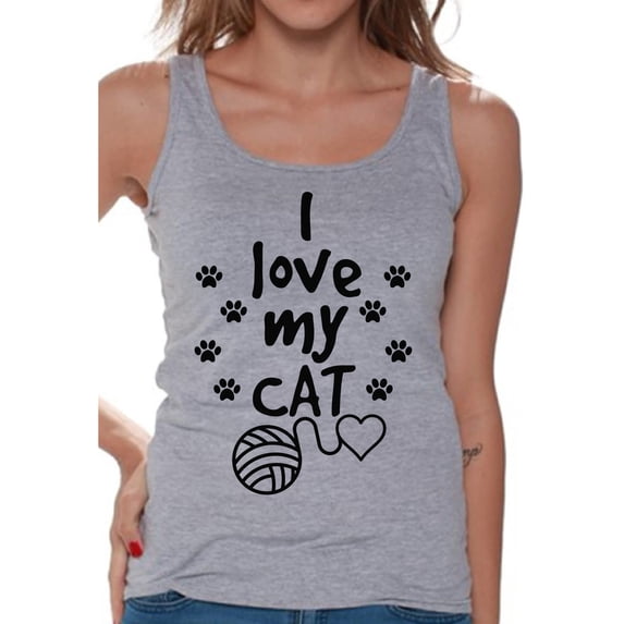 Awkward Styles Cat T-Shirt I Love My Cat Quote Tank Tops for Women