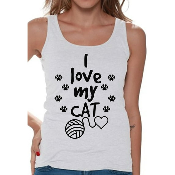 Awkward Styles Cat T-Shirt I Love My Cat Quote Tank Tops for Women
