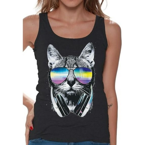 Awkward Styles Cat T-Shirt Sunglasses Tank Tops for Women