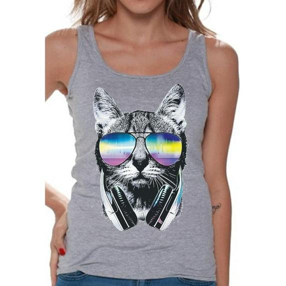 Awkward Styles Cat T-Shirt Sunglasses Tank Tops for Women