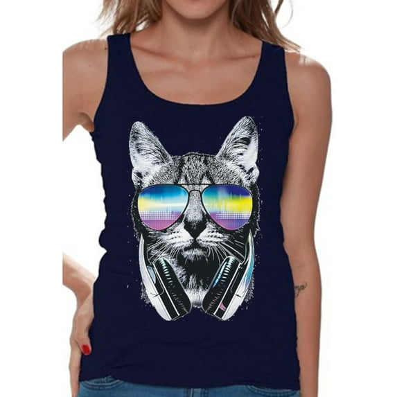 Awkward Styles Cat T-Shirt Sunglasses Tank Tops for Women