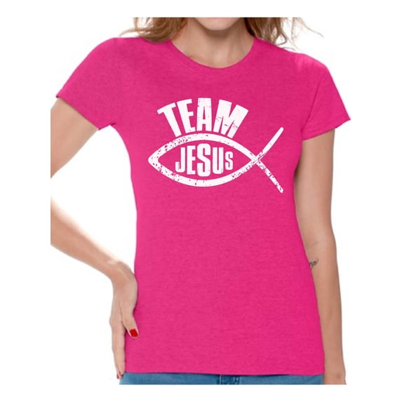 Awkward Styles Christian Clothing for Ladies Team Jesus Womens T-Shirt Fish Tshirt for Girls Christian Gifts for Girlfriend Jesus Shirts Jesus Team Clothing Collection for Women Jesus T Shirt for Her