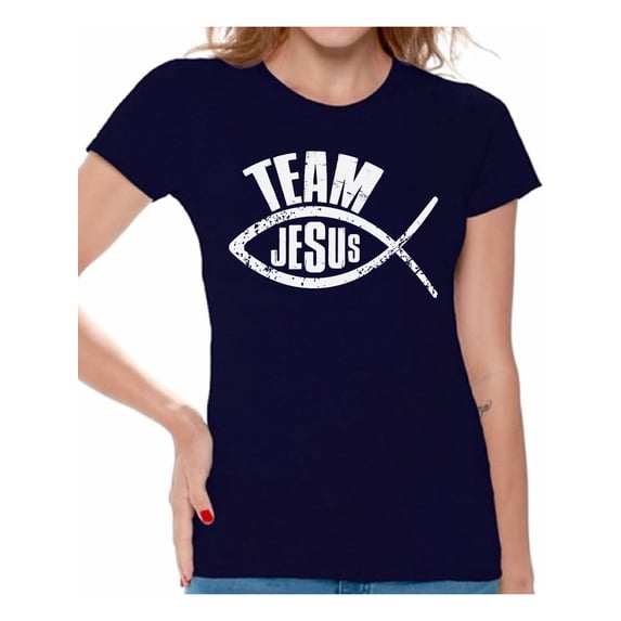 Awkward Styles Christian Clothing for Ladies Team Jesus Womens T-Shirt Fish Tshirt for Girls Christian Gifts for Girlfriend Jesus Shirts Jesus Team Clothing Collection for Women Jesus T Shirt for Her