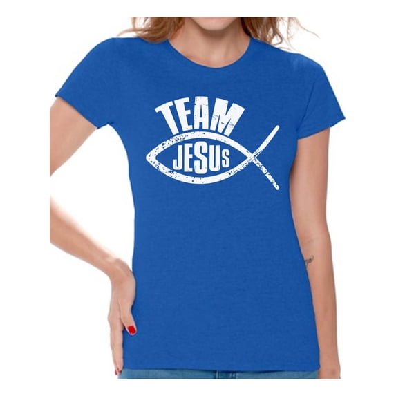 Awkward Styles Christian Clothing for Ladies Team Jesus Womens T-Shirt Fish Tshirt for Girls Christian Gifts for Girlfriend Jesus Shirts Jesus Team Clothing Collection for Women Jesus T Shirt for Her