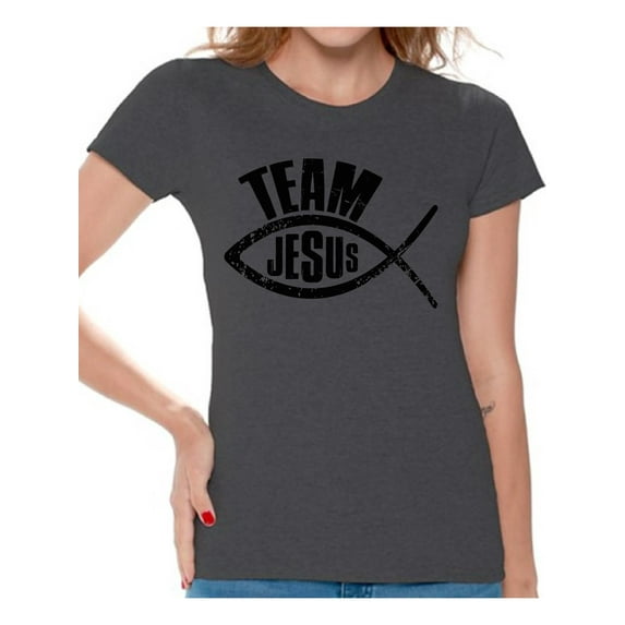 Awkward Styles Christian Fish Clothes for Ladies Team Jesus Womens T-Shirt Black Tshirt for Girls Christian Gifts for Girl Jesus Shirts Jesus Team Clothing Collection for Women Jesus T Shirt for Her