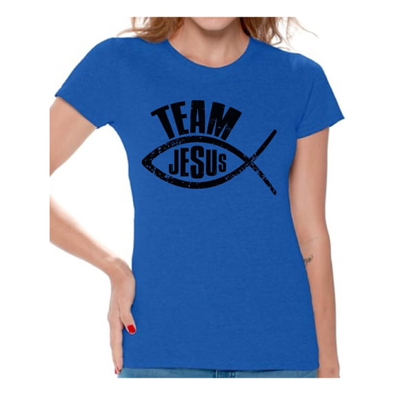 Awkward Styles Christian Fish Clothes for Ladies Team Jesus Womens T-Shirt Black Tshirt for Girls Christian Gifts for Girl Jesus Shirts Jesus Team Clothing Collection for Women Jesus T Shirt for Her