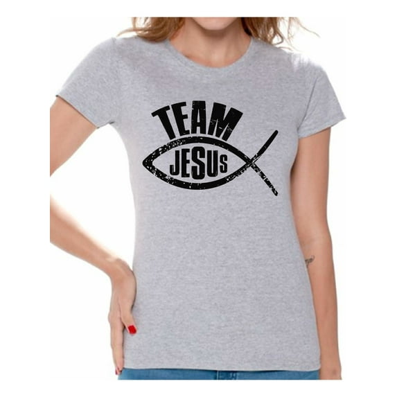Awkward Styles Christian Fish Clothes for Ladies Team Jesus Womens T-Shirt Black Tshirt for Girls Christian Gifts for Girl Jesus Shirts Jesus Team Clothing Collection for Women Jesus T Shirt for Her